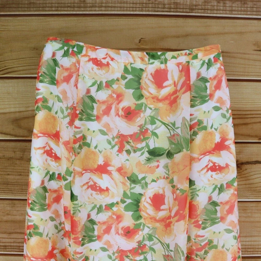 Cato Hi-Low Skirt Lined Womens Size 16 White Orange Green Floral Polyester‎ Zip